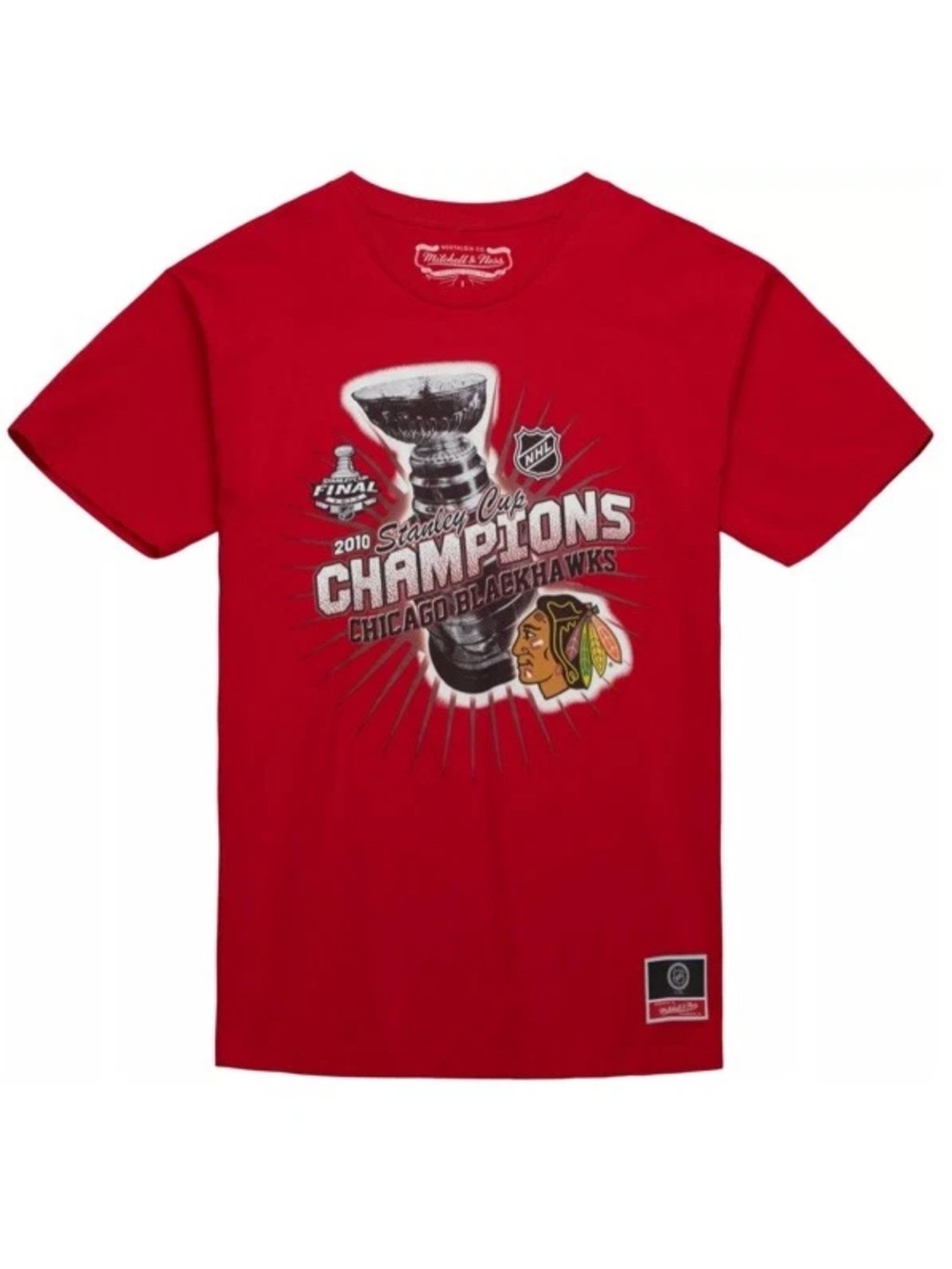 Mens Medium Mitchell & Ness Chicago Blackhawks Cup Chase Red T-Shirt NHL